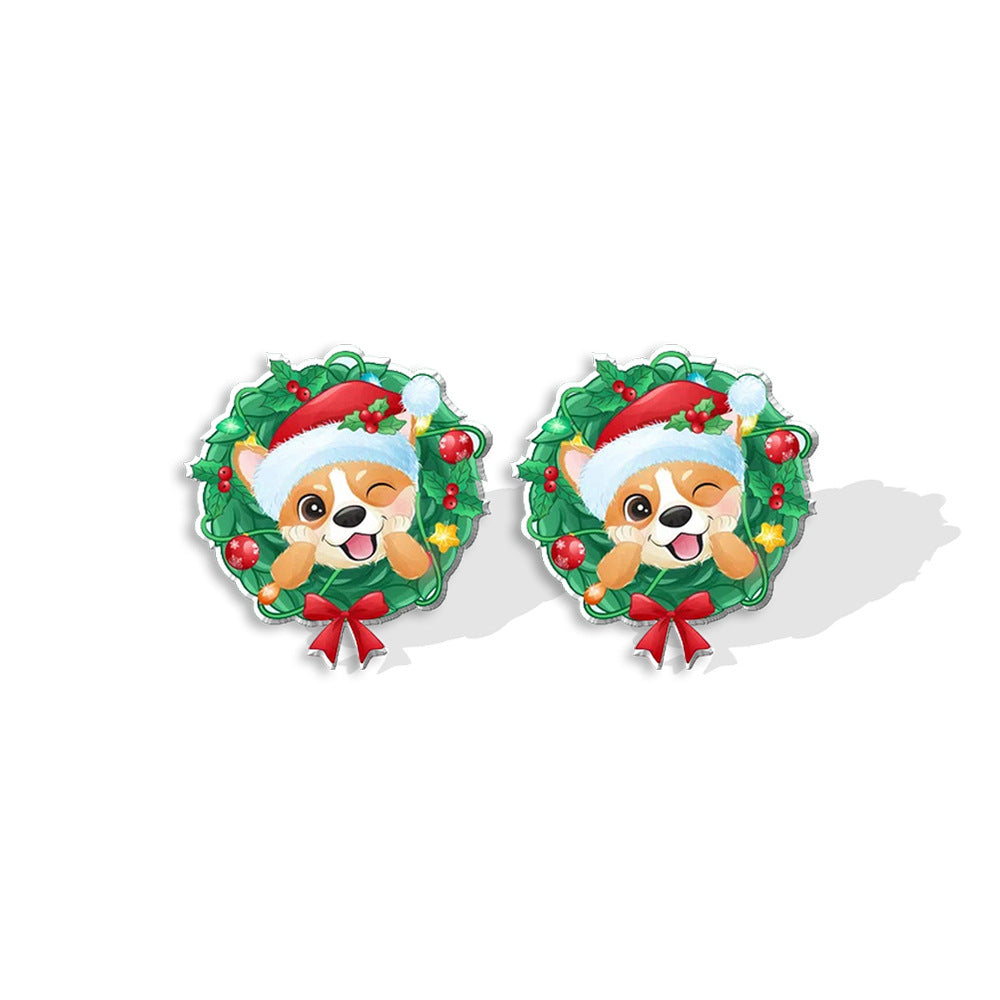 Wholesale Corgi Wreath Bow Stainless Steel Resin Earrings